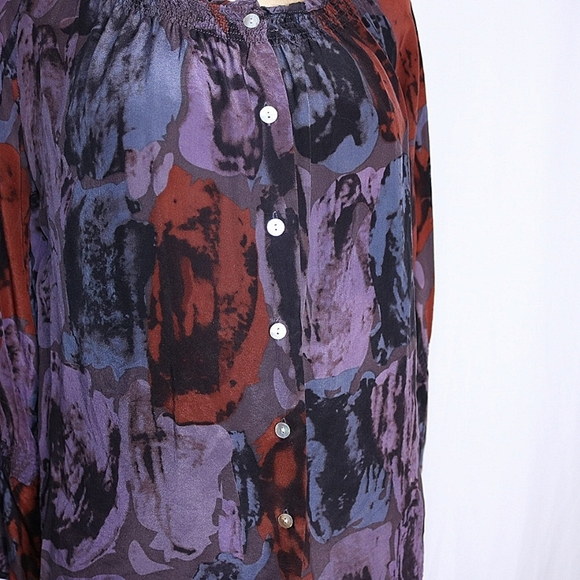 Anthropologie TRINITY tops, bohemian Tie Dye blouse, 100% Silk in Purple,  Small - Picture 5 of 10